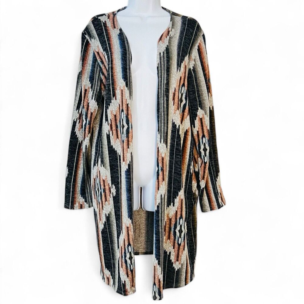 GLITZY GIRLZ Cardigan Southwestern Tribal Open Front Pockets Sz XL Long Sleeve